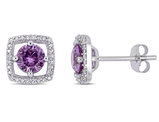 1.20 Carat (ctw) Lab-Created Alexandrite Halo Earrings n 10K White Gold with Diamonds